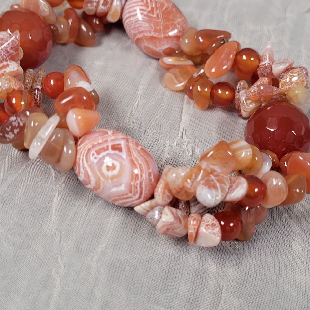 Carnelian Agate Stone Bracelet Orange Red Multi Strand Stretch Boho Style - Picture 4 of 7